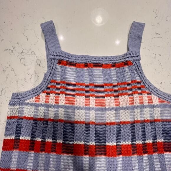 Banana Republic Crochet Cotton Plaid Halter Knit Sweater Chunky Tank Top Sz Lg - Picture 8 of 13